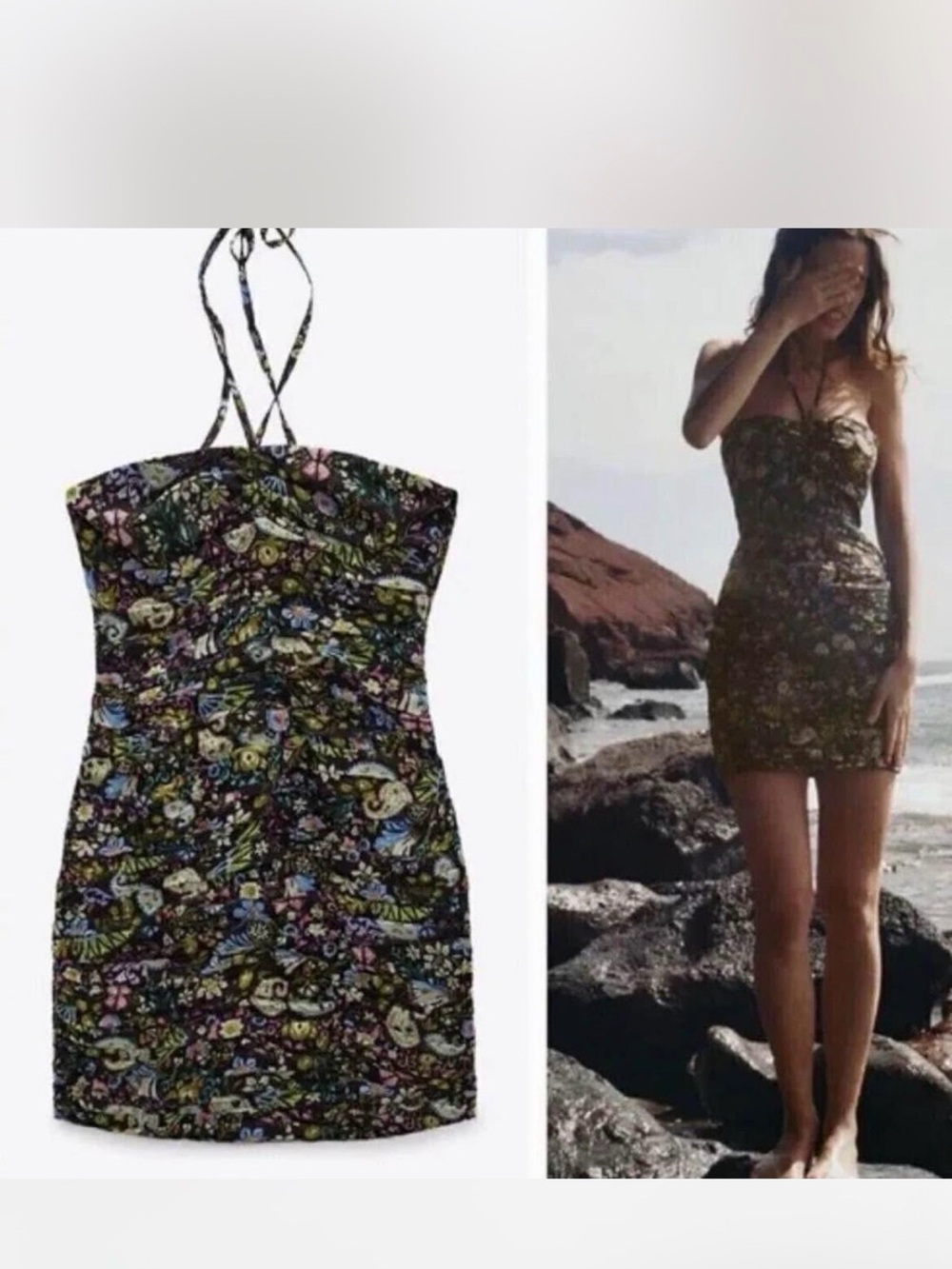 Zara Floral Strapless Mini Dress - Black Multicolor size small